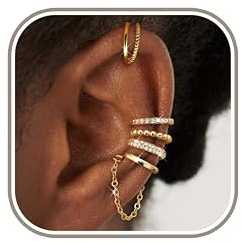 Morfetto Ear Cuff No Piercing for Women - 5 Pairs 14K Gold Plated Clip On Earrings for Non Pierced Ears - Ear Cuff No Piercing for Women Earring Stack Non Tarnish Fake Cartilage Earrings