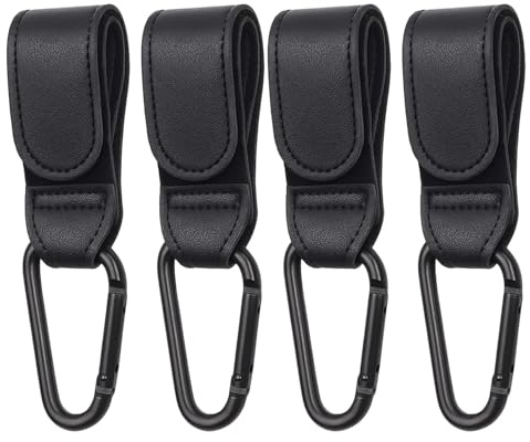 Pram Hooks for Bags, 4 Pack Pram Clips, Durable Stroller Bag Hooks, Universal Buggy Clips for Diaper Bags, Shopping Bags, Wheelchairs, Bicycles, Black, 20 * 3cm