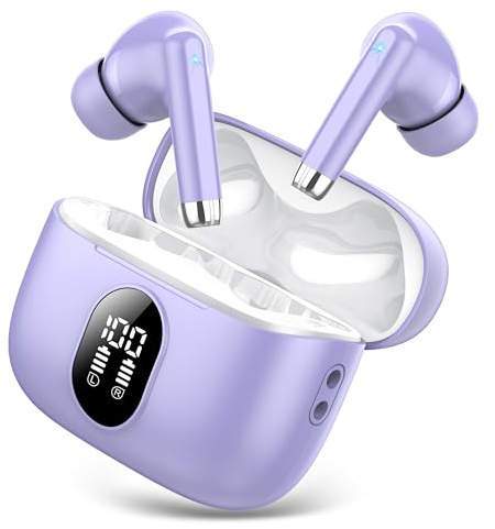 2026 New Wireless Earbuds, QXQ Bluetooth 5.4 Headphones HiFi Stereo with 4 ENC Mic, 40H Mini Ear Buds In-Ear Noise Cancelling Earbuds with LED Screen, Light Bluetooth Earphones for Android iOS, Purple