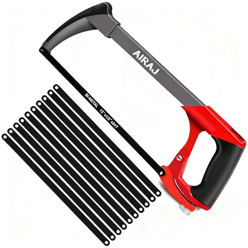 AIRAJ Scie à Métaux 300 mm, Lame à Double Angle de Coupe 45°/90°, Inclut 10 Lames, Scie à Métaux Multifonction Lourde pour PVC, Tuyaux Métalliques, Coupe de Bois