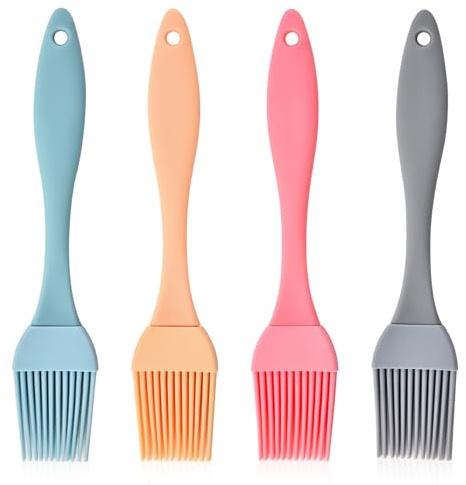 4 Stück Backpinsel Silikon,Küchenpinsel Set,Pinsel Backen,Silikonpinsel Küche,ölpinsel,Silikonpinsel Spülmaschinenfest,Cooking Brush,Butterpinsel,Kleine Naturborsten,Food Gemüsepinsel für Kochpinsel