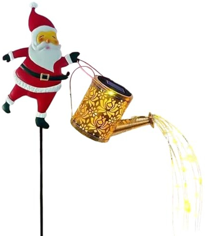 Generico Natalizie Per Bollitore, Annaffiatoio Solare In Metallo Per Giardino Esterno, Lampada E Lanterna A Forma Di Babbo Natale, Per Decorazioni Da Giardino, Vialetti E Patio
