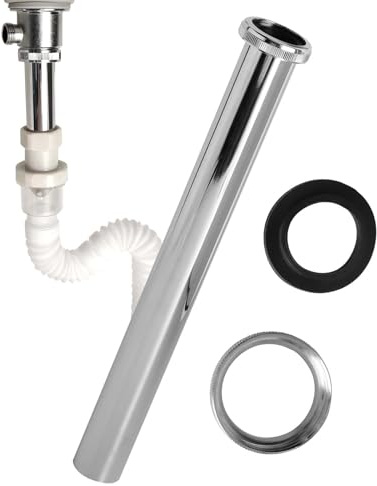JYYWTSI Tube de Raccordement Siphon Lavabo 30 cm – Adaptateur d’Évacuation du Standard EU vers CN, Tube Inox avec Joint et Écrou en Laiton, pour Lavabo Salle de Bain et Cuisine