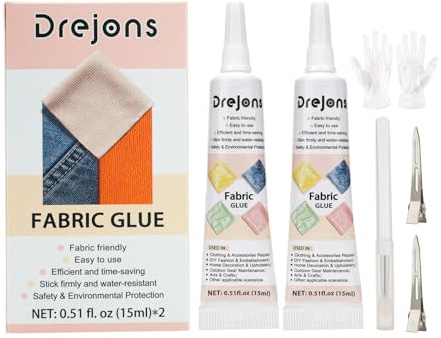Fabric Glue, Permanent Fabric Adhesive, Washable Clear Adhesive for Clothes Repairs, Rhinestones, Patches, Denim, Fabrics, Doll Repair, Crafts, Upholstery, Felt, Badges