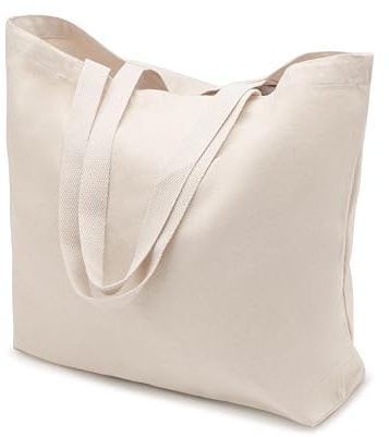 Blue Needles Cotton Tote Bag with Handles - 100% Natural Canvas Tote Bag 16 X 18 Inch, Heavy Duty Reusable Grocery, Craft Shopping Bag, Foldable, Washable Suitable for DIY Painting Printing Embroidery