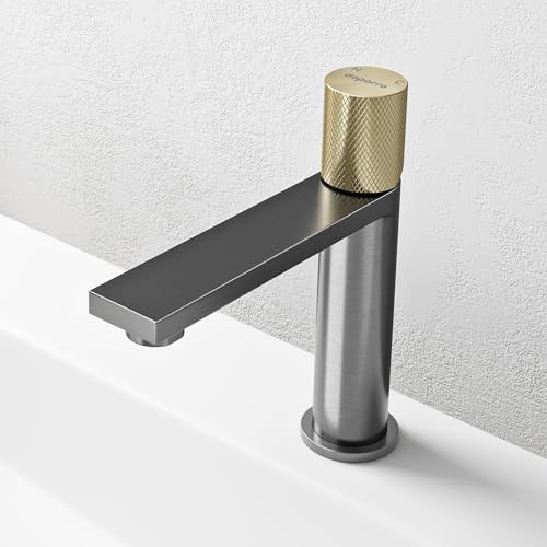 doporro Wasserhahn Bad Grau, Waschtischarmatur für Waschbecken | Badarmatur Waschbecken, Einhebelmischer mit 107 mm Auslaufhöhe, Waschbeckenarmatur für Badezimmer Gäste-WC Fino-01
