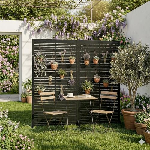 Metallprivatsschirm 183x120 cm, erhöhter Sichtschutzzaun, freistehender Balkonsichtschutz ohne Bohren, wetterfest für Innen Außen Terrasse Garten Veranda (2 Stück Schwarz)