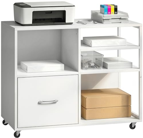 HOMCOM Mueble para Impresora con Ruedas, Mesa para Impresora Blanco