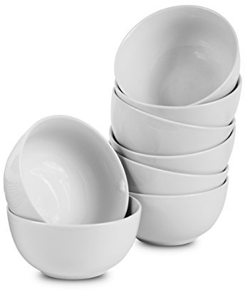 Klikel 8 Pack 18oz White Round Soup Bowls - 5.5-inch (18oz) Classic Solid Coupe Style Porcelain Dinnerware - Large Bowl For Noodle Pasta Cereal Salad