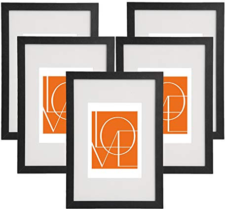WOLTU Bilderrahmen 15x20 cm, Fotorahmen zum vertikalen oder horizontalen Aufhängen/Aufstellen, Holzrahmen mit Passepartout, Set of 5 Posterrahmen Collage Wanddeko, Schwarz