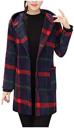 Hiver Chaud Manteu en Laine Long Femme Vestes A Carreaux Plaid à La Mode Buton Poche A Manche Longues Coats (XL, Vert)