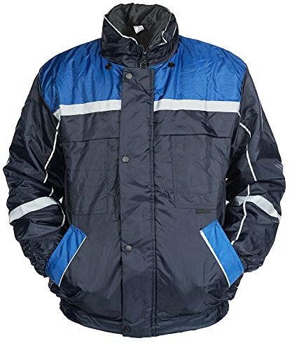 MAZALAT work wear Giacca da Lavoro Invernale Uomo, con Cappuccio, Impermeabile, A Prova di Vento, Giacche da Lavoro, Caldo, Bande Riflettenti, Giubbotto da Lavoro Inverno, Blu, S