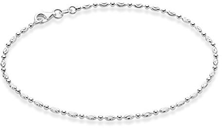 Miabella 925 Sterling Silver Diamond-Cut Oval and Round Bead Ball Chain Anklet Ankle Bracelet for Women, Made in Italy (sterling-silver, Length 10 Inches)