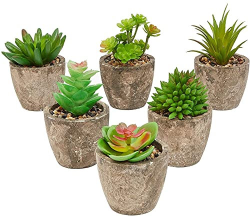 Juvale Artificial Succulents 6 Pack - Cactus Plants with Grey Pots - 4 inch