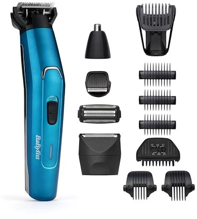 Babyliss Men 12-in-1 Japanese Steel Ultimate Face and Body Multi Grooming Kit with Nose Trimmer Head and Body Groomer - 100% Waterproof