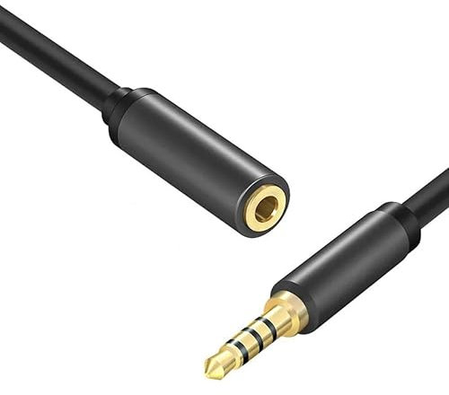 CABLEPELADO Câble rallonge Jack 3,5 mm avec microphone 4 broches | Rallonge casque 3,5 mm | Mâle à femelle | Compatible avec PS5/PS4, casques, haut-parleurs, PC, mobile | Noir | 5 mètres