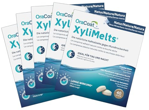 XyliMelts Naturaleza 200 unidades [Paquete ahorro] – Tabletas adhesivas contra la sequedad de boca nocturna – hidrata la boca durante el sueño 4-8 horas – con xilitol: sabor ligeramente dulce – contra