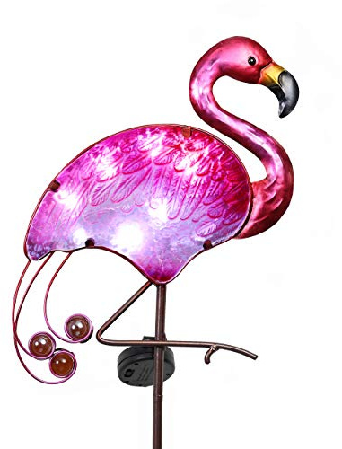 TERESA'S COLLECTIONS Gartenstecker Solar für Gartendeko draußen,Flamingo Solar Gartenleuchte im Freien,108cm, Metall Glas wasserdichte Solarlampen Wegeleuchte, Geschenk für Frauen/Mama/Papa