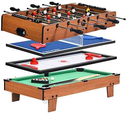 DREAMADE 4 en 1 Table de Baby-Foots, 81 x 43 x 30 CM,Football, Hockey, Ping-Pong et Billard, Table de Multi Jeux en Bois avec Accessoires, pour Maison, Bureau, Fête (Naturel)
