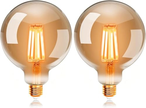 EXTRASTAR G125 E27 Edison Vintage Glühbirne, 6W, 600 LM, 2200K Warmweiß | Nicht Dimmbar, 125mm Durchmesser, LED Filament Lampe, 6W Ersetzt 48W Glühlampe, Bernsteinfarbenes Glas, 2 Stück