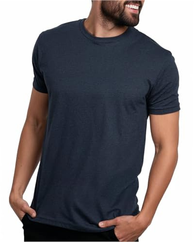 INTO THE AM Men's Plain Basic Tees - Fitted Essential Crewneck Blank T-Shirts Casual Gym Classic Short Sleeve True Fit Fashion Tshirts for Guys (Navy, X-Large)