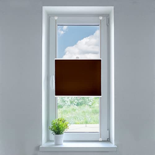 SN Deco - Plissee Klemmfix, ohne Bohren TG-17 braun | Lichtdurchlässig | Crushed Look | Sonnenschutz (90x130 cm)