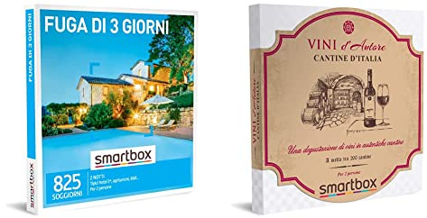 smartbox Cofanetto Regalo Fuga di 3 Giorni Idea Regalo per la Coppia & Cofanetto Regalo Cantine d'Italia Idea Regalo Originale Una degustazione di Vini per 2 Persone