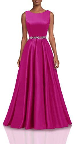 N/ C Abito da sera formale per Juniors lungo raso A-Line con abito da sposa in rilievo, Fucsia, 40