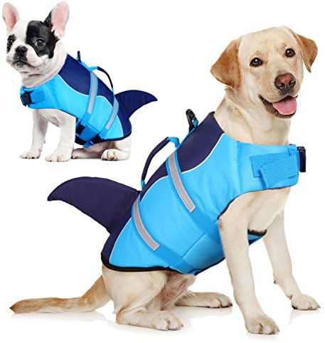 AOFITEE Chaleco Salvavidas para Perro, Chaleco Salvavidas para Perro, tiburón, Chaleco de Seguridad Reflectante para con flotabilidad Superior y asa de Rescate, Traje de baño Ajustable para
