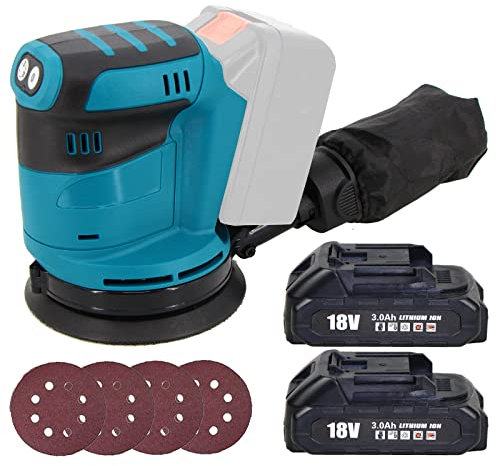 ALBESSULI Cordless Random Orbital Sander,with 2 X 3.0Ah Batteries and Charger,21V Sander Ø 125mm,Fit for Makita Battery,with 4PCS Sandpaper