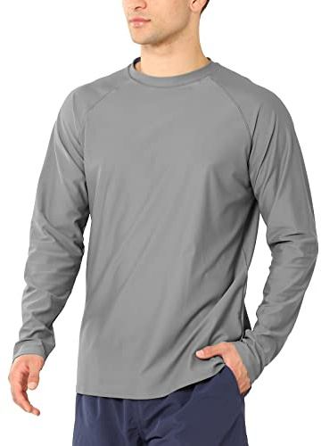 MASOCIO Anti-UV långärmad Rash Guard herr UPF 50+ badkläder snabbtorkande toppar, Färg: grå, M