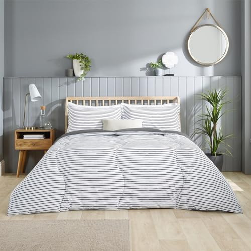 Slumberdown Coverless Duvet Single 9 Tog - 2-in-1 Printed Design with Matching Pillow Case Reversible All Year Round Quilt - Hypoallergenic, Machine Washable, Made in the UK, Grey (135 x 200cm)