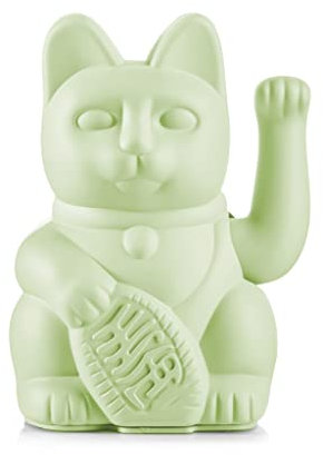 Lucky Cat Light Green - hellgrüne Winkekatze, japanische Maneki Neko Deko-Katze, 15 cm groß