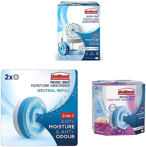 UniBond AERO 360° Moisture Absorber - Ultra-Absorbent Dehumidifier With Neutral and Lavender Garden Refill Tabs