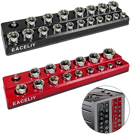 EACELIY Magnetic Socket Organizer Set,SAE & Metric Socket Holder Kit,，Tools tray， holds 35 Deep and Shallow 1/2 Sockets, attaches to steel box/tool cart (sockets not included) 丨2PC 1/2