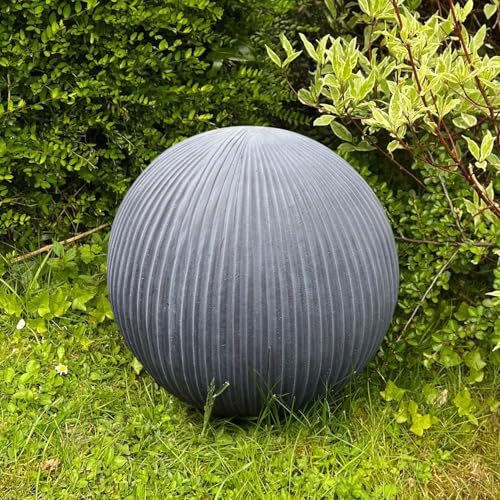 IDEALIST Garden Ornaments Outdoor 30cm Decorative Ball | Zen Garden | Swimming Pool | House Entrance | Patio | Ribbed Grey Reinforced Stone Ball with Flat Base 7.7lbs