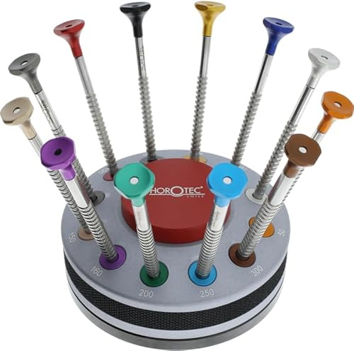 Horotec MSA01.218 - Set di cacciaviti per orologiaio, in acciaio inox, con testa anodizzata su cuscinetti a sfere, punte in acciaio inox, made in Svizzera (01.218-E)