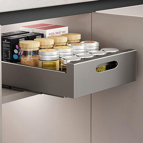 Uixxducc Teleskopschublade, Ausziehbare Schubladen aus Kohlenstoffstahl, Ausziehbarer Schrank Organizer Aufbewahrungsregale für Küchenschränke, Slide Out Drawer Kein Bohren (Grau,Breite 30cm)