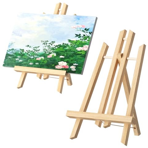BREANIFULL Tisch Staffelei Holz Leinwand Ausstellung (2er Pack) - 30 x 19 cm Bilderrahmen Display Holzstaffelei Bild Ständer Aus Vollholz für Gemälde, Kinder Kunst & Handwerk