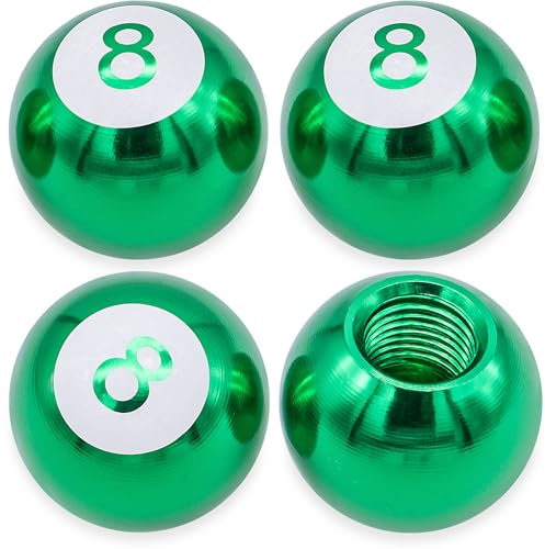 MEAJOO 4PCS Pool 8 Ball Tire Valve Stem Caps, Aluminum Alloy Corrosion Resistant Leak-Proof Tire Air Cap Set, Universal for Cars, Trucks, Bikes, Motorcycles, Bicycles Tire Caps(Green)