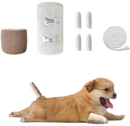 KeaJuidy Hundeschwanzschutz Hundeenden Set Dog Tail Protector Haustier Selbsthaftende Bandage Schweifverband Vet Wrap für Hunde Katzen Haustiere