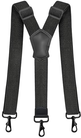 Pejoye Tirantes para hombre de 4 cm de ancho, pantalones de trabajo, resistentes pantalones de moto, espalda larga en Y, 3 mosquetones, ajustables y elásticos, talla única para hombre y mujer
