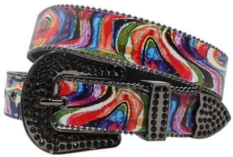 JIARY Damen Männer Mode Strass Gürtel,Western Cowgirl Punk PU Ledergürtel Für Jeans,Unisex Bedruckter Beilaufig Leder Gürtel