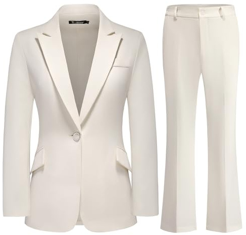 TRONSTORE Women's Suit 2 Piece Set Pinstripe Blazer and Bootcut Dressy Pants Set for Work Office Business Outfits, Apricot, Medium