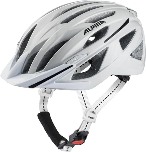 ALPINA HAGA, white gloss, 55-59 cm, cykelhjälm för damer och herrar, hög säkerhet och komfort med Ergo Flex och integrerat ljus
