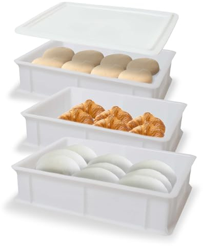 Akitaink Boîte à Levage Pizza et Pain | Conteneur pour Pâte avec couvercle, Plastique Lavable au Lave-vaisselle, 30 x 40 x 10 cm (3 porte-mouche avec couvercle)