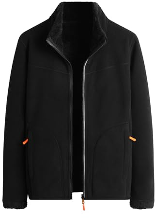 BWBIKE Women Warm Zip Up Long Sleeve Soft Polar Fuzzy Fleece Jacket Double Lined Outdoor Recreation Reversible Coat for Fall Winter, Black,M
