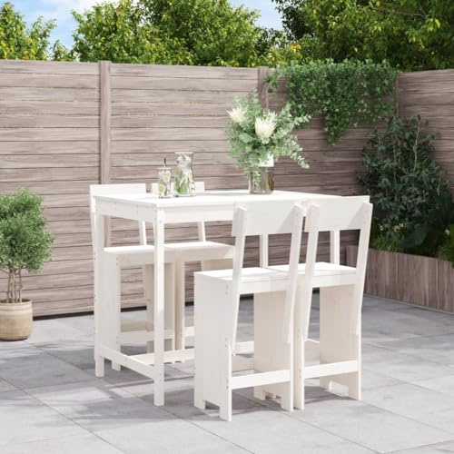 WEMYUFURN 5-TLG. Gartenbar-Set Weiß Massivholz Kiefer, Outdoor-Sitzgruppe, Terrassen-Lounge-Set, Garten-Couchgarnitur - Wetterbeständig, Komfortabel - für Terrasse, Garten und Balkon