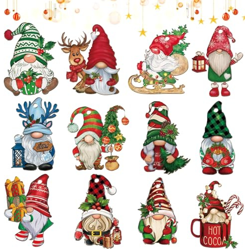 Adornos Colgantes Gnomo Madera, 24 Piezas Adornos de Madera de Gnomo de Navidad, Colgante de Decoración Navideña con Cuerda, Adornos de Madera para Árbol de Papá Noel, para Decoración de Fiesta