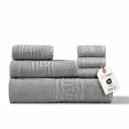 nice homeit runico Handtuch-Set, 6-teilig, 100% Baumwolle, weich und sehr saugfähig, Handtuch-Set für Badezimmer, Gesicht und Bidet in verschiedenen Größen, hergestellt in Italien, Grau